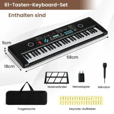61 Keys Piano Keyboard cu Stand & Microphone & Porter Bag Digital Piano E-Pian negru