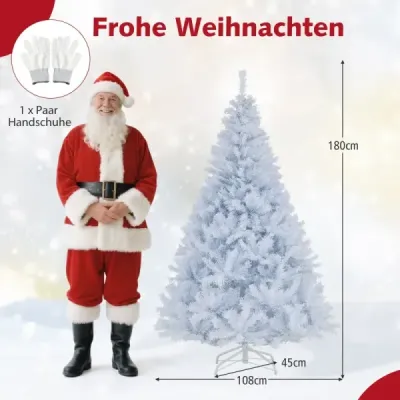 180 cm Brad artificial de Craciun cu lumini LED de 3 culori Tannenbaum Christbaum alb