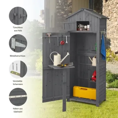 Cabina de gradina 180.5 cm inalt dulap pentru exterior cu usi pliabile gri masa