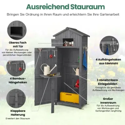 Cabina de gradina 180.5 cm inalt dulap pentru exterior cu usi pliabile gri masa