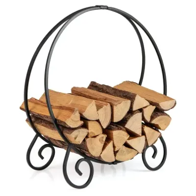 59 cm Firewood raft raft pliabil firewood raft pentru interior și exterior rezistent din metal fireraft negru