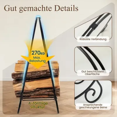 59 cm Firewood raft raft pliabil firewood raft pentru interior și exterior rezistent din metal fireraft negru