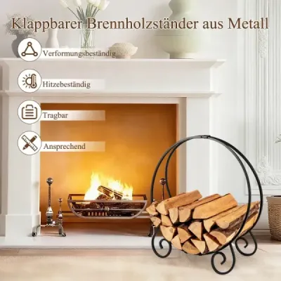 59 cm Firewood raft raft pliabil firewood raft pentru interior și exterior rezistent din metal fireraft negru