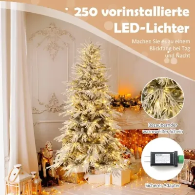 180 cm zapada strans copac artificial de Craciun cu 250 de lumini alb cald LED 594 sfaturi ramură