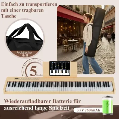 88 Chei Digital Piano Portabil Format complet Electric Keyboard Light Brown