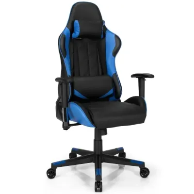 Scaun de curse pentru scaune de jocuri cu scaun de curse cu cap & Lendenkisse 90°-160° Albastru unghi reglabil
