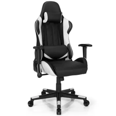 Scaun de curse pentru scaune de jocuri cu scaun de curse cu cap & Lendenkisse 90°-160° Unghi alb reglabil