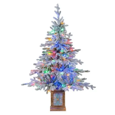 120 cm Brad artificial de Craciun in oala cu 100 de lumini albe si multicolore