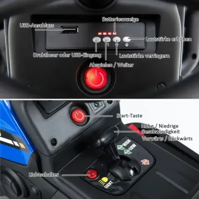 12V Tractor cu 3 viteze cu remorcă detașabilă & 2.4G de telecomandă pentru copii cu scaun albastru