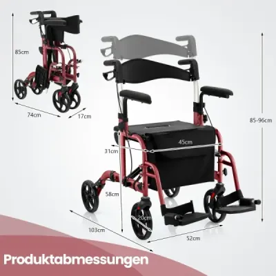 2 în 1 scaun cu rotile & Roller de călătorie cu sac & dublă frână & stoc Roller Red