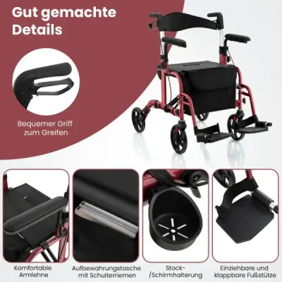 2 în 1 scaun cu rotile & Roller de călătorie cu sac & dublă frână & stoc Roller Red