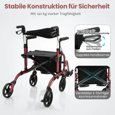 2 în 1 scaun cu rotile & Roller de călătorie cu sac & dublă frână & stoc Roller Red