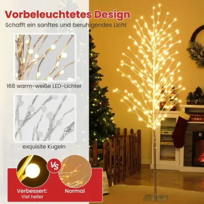 186 cm LED copac mesteacăn copac lumina cu lumină alb cald lumini artificial pom de Crăciun