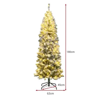 180 cm Brad artificial de Craciun cu 260 de lumini albe si creion de zapada Tannenbaum