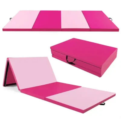 300 x 117 x 5 cm podea moale mat din piele artificială cu mânere și închidere alpinism Hot Pink