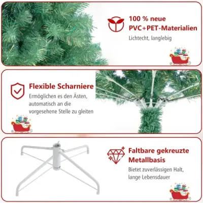 225 cm Brad artificial de Craciun cu iluminat Tannenbaum cu lumini LED alb cald verde