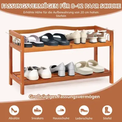 Rack pantofi din lemn 2 nivele rack pantofi din lemn solid de salcâm cu cârlig de metal lateral roșu-maro