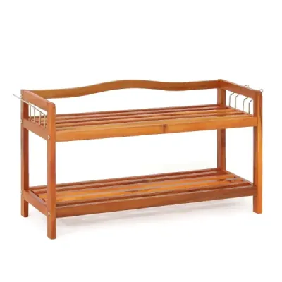 Rack pantofi din lemn 2 nivele rack pantofi din lemn solid de salcâm cu cârlig de metal lateral roșu-maro