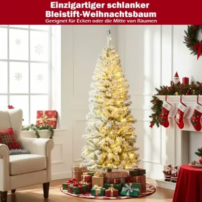 150 cm Copac artificial de Crăciun cu 180 de LED-uri albe calde și Pencil de zăpadă Tannenbaum