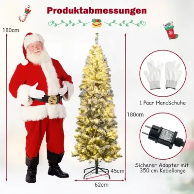 180 cm Brad artificial de Craciun cu 260 de lumini albe si creion de zapada Tannenbaum