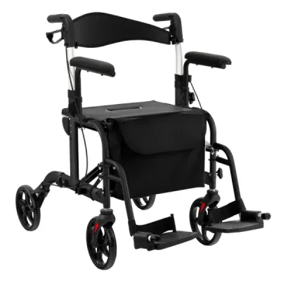2 în 1 scaun cu rotile și Roller de călătorie cu sac & dublă frână și stoc Roller negru