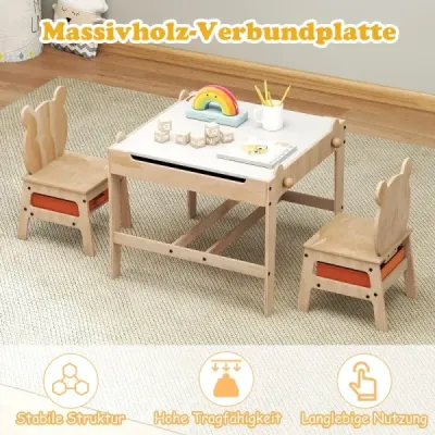 Masa pentru copii cu 2 scaune in masa de activitati Panda-Form 4-in-1 cu tabla si scoala cu doua fete
