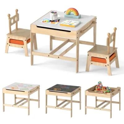 Masa pentru copii cu 2 scaune in format de robot 4-in-1 Masa de activitate cu tabla de perete alb cu doua fete si placa scolara