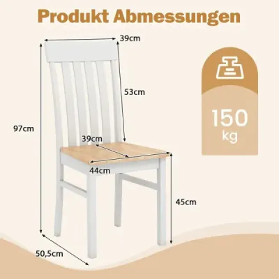2er-Set Scaune dining Armless scaune de bucătărie cu spate ergonomic și scaun retras Natura