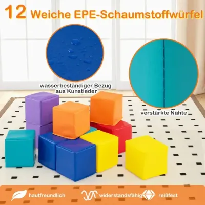 12 piese spuma blocuri de constructii moale blocuri de constructii Cuburi spuma moale căţărătoare Colorat