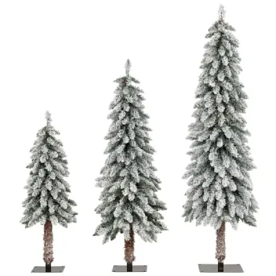 3 Set copac artificial de Crăciun cu iluminat și zăpadă pom de Crăciun 90 / 120 / 150 cm
