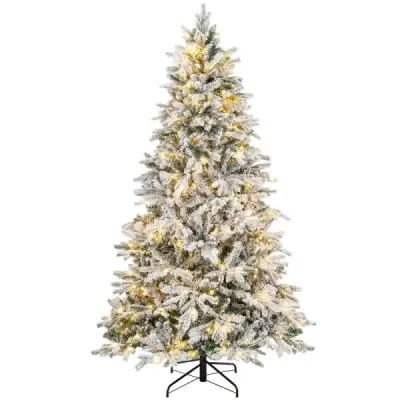 210 cm Brad artificial de Craciun cu iluminat si brad de zapada cu 300 de lumini albe LED