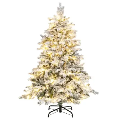 135 cm Brad artificial de Craciun cu iluminat si zapada Tannenbaum cu 120 de lumini LED albe calde