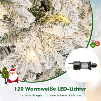 135 cm Brad artificial de Craciun cu iluminat si zapada Tannenbaum cu 120 de lumini LED albe calde