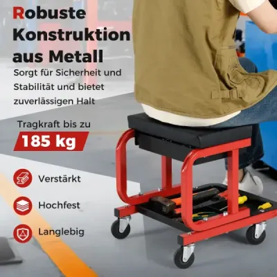 Atelier Stool & 185 kg Capacitate de încărcare Atelier Roll Seat Lucru Stool Negru