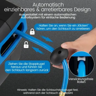 Retractor automat pentru furtun de aer cu un kit de montare pentru furtun de 15 m