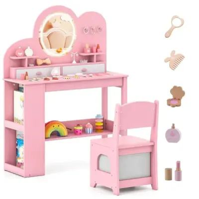 dulap pentru copii cu lumini printese Frisch & scaun set cu 2 sertare roz