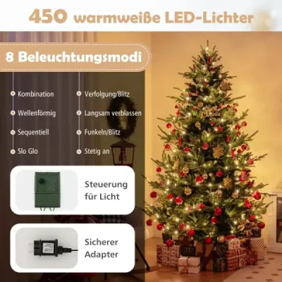 240 cm Brad artificial de Craciun cu 450 de lumini albe calde Tannenbaum