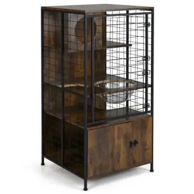 Cat Modern Cabinet cușcă multi-storey catstall cu cadru metalic pisica alimente castron găuri maro