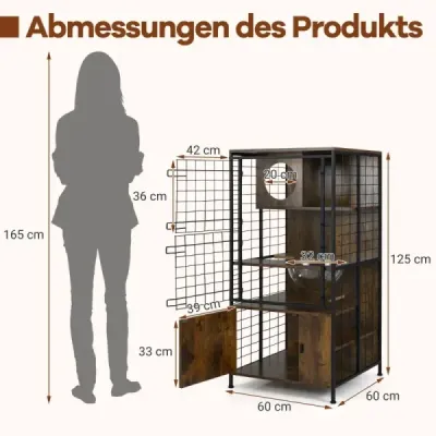 Cat Modern Cabinet cușcă multi-storey catstall cu cadru metalic pisica alimente castron găuri maro