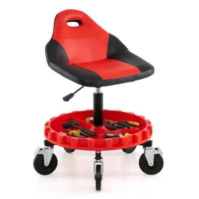 Scaun de rulare pentru atelier Scaun mecanic pe role cu reglare de inaltime 71-83 cm & depozit instrument Red