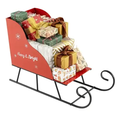 Metal Crăciun Sledge Coș Moș Crăciun Cadou Sled Red