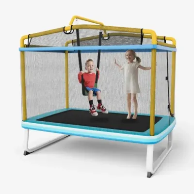 3-in-1 copii trambulină trambulină trambulină cu leagăn & bar orizontal gradina trambulină galben