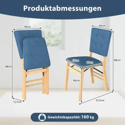 2 seturi Scaune dining pliabile cu scaun căptuşit Blue