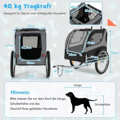 Pendant câine pentru biciclete Pet Trailer pentru biciclete 40 kg