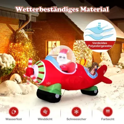 220 cm Moş Crăciun gonflabil Claus în avion & cutie cadou & lumini LED