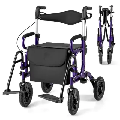 Roller pentru seniori cu 2 in-1 Role pliabile & Wheelchair combinatie cu 23 cm anvelope pneumatice violet