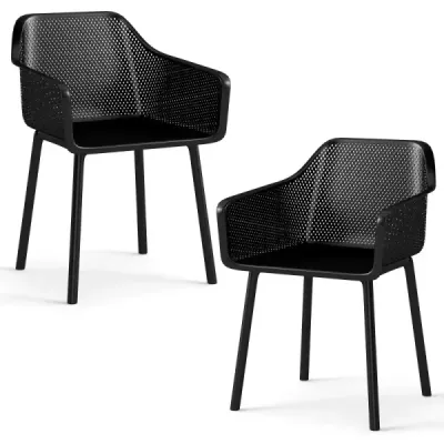 2er-Set din plastic sala de mese scaun set bucătărie scaun cu respirabil net spate odihnă & larg scaun negru
