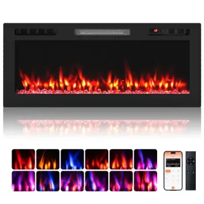 42" Electric Fireplace 750W/1500 W Șemineu construit cu șemineu APP WLAN-capabil și de control la distanță