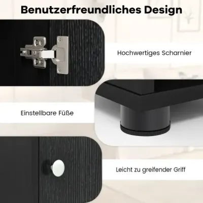 Cabinet mic baie cu 2 usi si 1 sertar si rafturi reglabile Cabinet baie negru