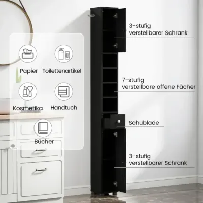 Cabinet mic baie cu 2 usi si 1 sertar si rafturi reglabile Cabinet baie negru